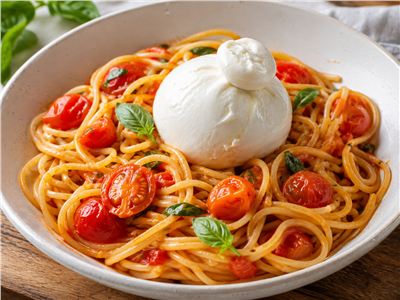 Pasta with Tomatoes and Burrata